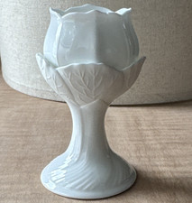 White Bone China Rosebud Flower Vintage Egg Cup, Glossy Finish picture