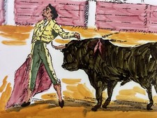 Vintage Tile Azulejos Ceramic Tile Matador Bull Fight Made in Spain Toro Matador picture
