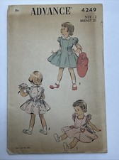 Advance Pattern 4249 1940s Girls Dresses Size 2 Breast 21 Complete AP2 picture
