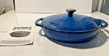 Lodge Enameled BLUE Cast Iron Covered Casserole with Lid 3.6 Quart NO Box picture