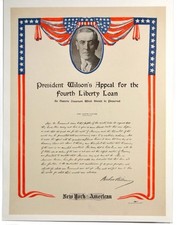 Original WWI Forth Liberty Loan Woodrow Wilson Poster WW1 Near Mint picture
