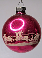 VTG Pre WWII Glass Pictured SANTA REINDEER Sled BALL Christmas Ornament Shiny Br picture