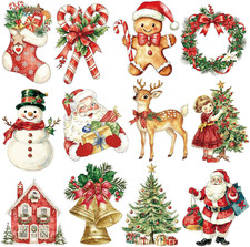 Large Vintage Christmas Cutouts Retro Santa Claus Snowman Decorations 12Pcs picture