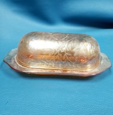 VTG Jeannette Glass Co Covered Butter Dish Floragold Iridescent picture