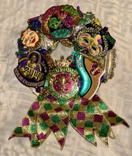 Handcrafted OOAK Mardi Gras Wreath Authentic Krewe Medallions Collectible 3 picture