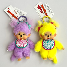 Sekiguchi Monchhichi Sweet Lollipop Purple & Yellow Plush Keychain Mascot Set picture