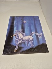 Vintage 1985 Mead unicorn in forest portfolio folder, Sue Dawe magic fantasy art picture