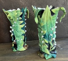 Antique 19th C Pair French Old Vieux Paris Porcelain Botanical Vases picture