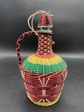 VTG VIRESA SCOUBIDOU COLORFUL WINE BOTTLE PLASTIC WOVEN SPAIN 60-70s BOHO MCM picture