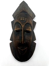 Hand Carved Wooden African Tribal Mask Wall Hanging Decor 8in Vintage Style picture