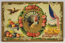 Thanksgiving Turkey American Flag Eagle Patriotic Embossed Germany 1910 Postcard picture