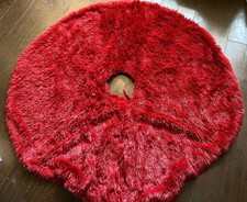 Berkshire Blankets Dark Red Shaggy Faux Fur Christmas Tree Skirt 56” picture