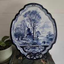 Antique 19-20th Century Blue White Dutch Delft Pottery Wall Hanging Plaque 15