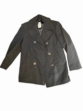 Vtg Sterlingwear DSCP Black Wool PeaCoat Overcoat Military USN Navy Jacket 42R picture
