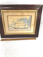 antique framed sailing ship pen and watercolor painting schooner LD Lovell 1879 picture
