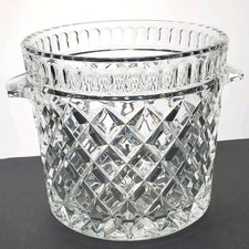 Crystal Glass Ice Bucket Diamond Petite Handles Antique Style Barware Vintage picture
