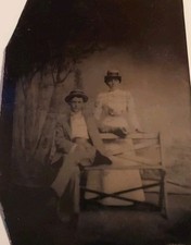 1883 Tintype Couple Formal Attire w/Trees in Background picture