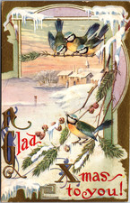 Postcard A Glad Christmas to You Birds Houses Snowy Scene 1911 Embossed picture