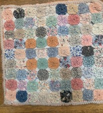 Antique Yo Yo Quilt Fabric Square 1940s Cloth Fabrics - Pillow 13 1/2” Square picture