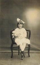 Cute Young Girl with her Teddy Bear in a Studio - Original Early RPPC picture