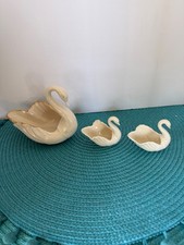 Vtg Lennox 24K Swan cake topper card holder Trinket ring dish Made in USA 3 pcs picture
