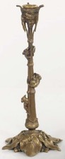 ANTIQUE Gilt Bronze Brass ART NOUVEAU Mice CANDLE HOLDER CANDLESTICK French 11” picture