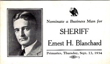 1934 Ernest H Blanchard Sheriff Campaign Blotter Primary Union Label Eagle picture