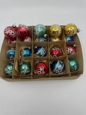 20 Vintage HOLLY 1960s Old Fashioned Glass Christmas Tree Ornaments 1 5/8” picture