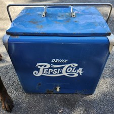 Vintage Drink Pepsi Cola Embossed Metal Cooler with Bottle Opener Blue  picture