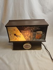 VINTAGE SCHAEFER BEER LIGHTED CLOCK SIGN W/ MOTION WATERFALL - WORKS GREAT #TY6 picture
