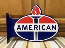American Gas Oil Flange Sign Amoco Double Sided Vintage Style Wall Decor picture