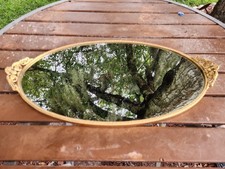 Vintage Stylebuilt Oval Filigree Brass Vanity Dresser Mirror Tray picture