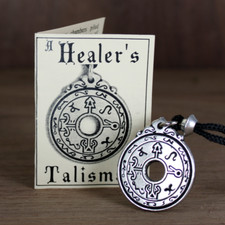 Healers Talisman Healing Amulet Pewter Pendant Occult Black Pullet Necklace picture