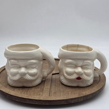 2 X Vintage Japan White Santa Claus Ceramic Mug Christmas Face Mug 3” DAMAGE picture