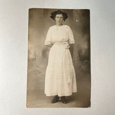 VTG 1910 Antique RPPC Real Photo Postcard Young Woman White Lace Dress Edwardian picture