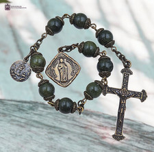 Healing Saints St Jude & Archangel Raphael Chaplet - Heirloom Bronze, Green Jade picture