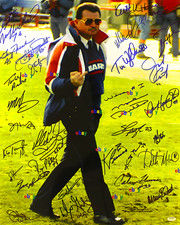 MIKE DITKA FINGER UP & 1985 BEARS TEAM SIGNED BY 30 REPRINT 8x10
