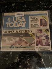 1991 USA Today Newspaper AUTO   RICKEY HENDERSON SB Record NOLAN RYAN 7th NO HIT picture