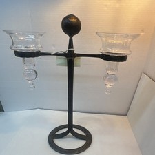 VTG 1960-70’s Brutalist Wrought Iron & Glass 16” Tall Candelabra. Flea Bite picture
