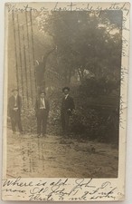 Vintage RPPC Three Men Boat Ride Early 1900s Original Photo Postcard Handwritten picture