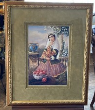 Framed Persian Art Work Of Beautiful Girl Signed By Shakiba Traditional Outfit picture