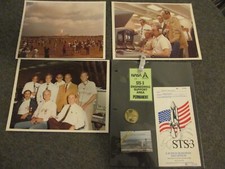 1982 NASA STS-3 SPACE SHUTTLE COLUMBIA LAUNCH 1st GEN PHOTOS + FLOWN METAL+BADGE picture