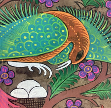 Mexican Amate Bark Folk Art Handmade Painting - Mama Bird - 16 x 23 picture