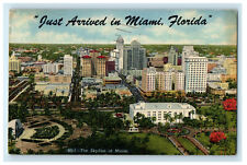 1956 The Skyline of Miami, Just Arrived in Miami Florida FL Cancel Postcard picture