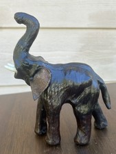 Vintage Brown Leather Wrapped 8” Elephant Figure collectible picture