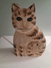 James Haddon Hand Carved Wood,  Artist Signed Tabby Cat Vintage 1980's picture