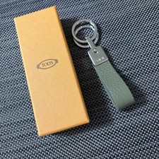 Tod's Leather Key Ring Green/Grey Unused Boxed Leather Keychain picture