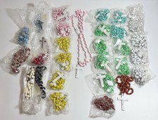 VTG Huge Lot Of 28 ROSARY Plastic Metal Pastel Assortment NOS Most In Package picture