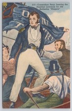 Commodore Perry Leaving Disabled Lawrence for Battleship Niagara Postcard picture