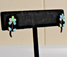 Blue Opal Flower Earrings Darrell Cadman Navajo Sterling Silver picture